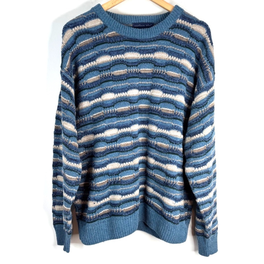 VTG 90s Northern Isles 3D Knit Sweater M Grandpa Retro Grunge Cosby Made in USA